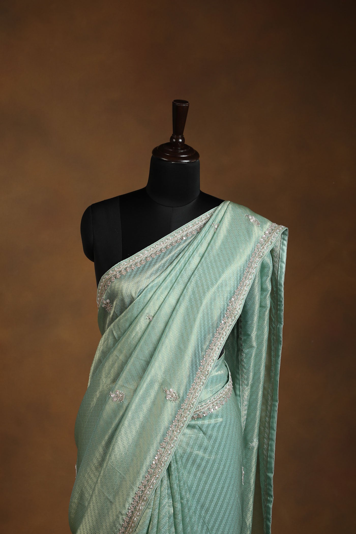 Sea Green Saree  with Pearl,cutdana & Sequin Detailing