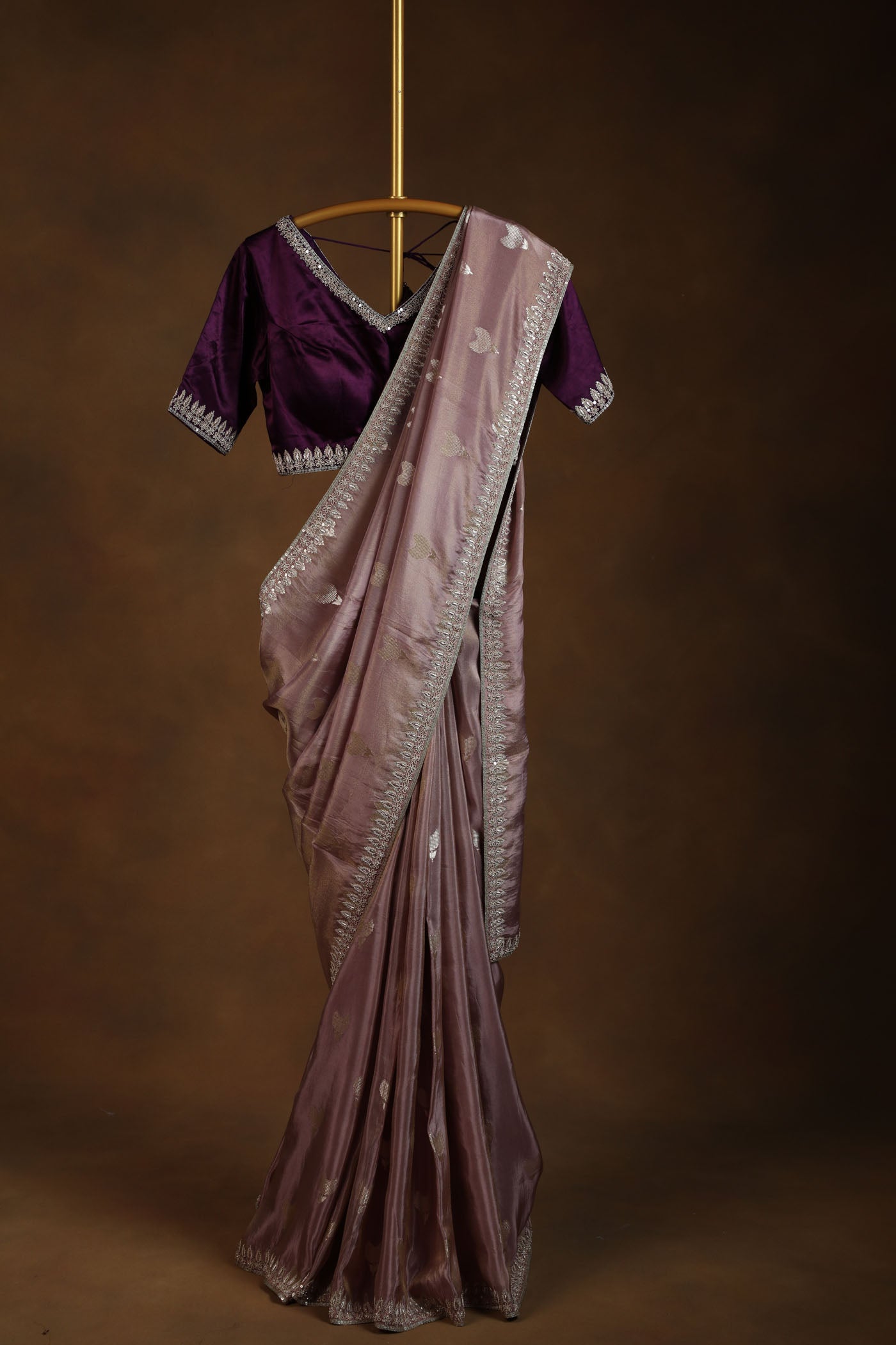 Onion pink saree with Embellished satin blouse (RTS)