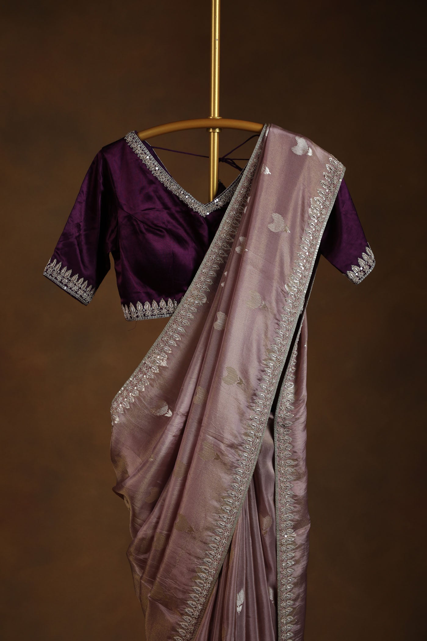 Onion pink saree with Embellished satin blouse (RTS)