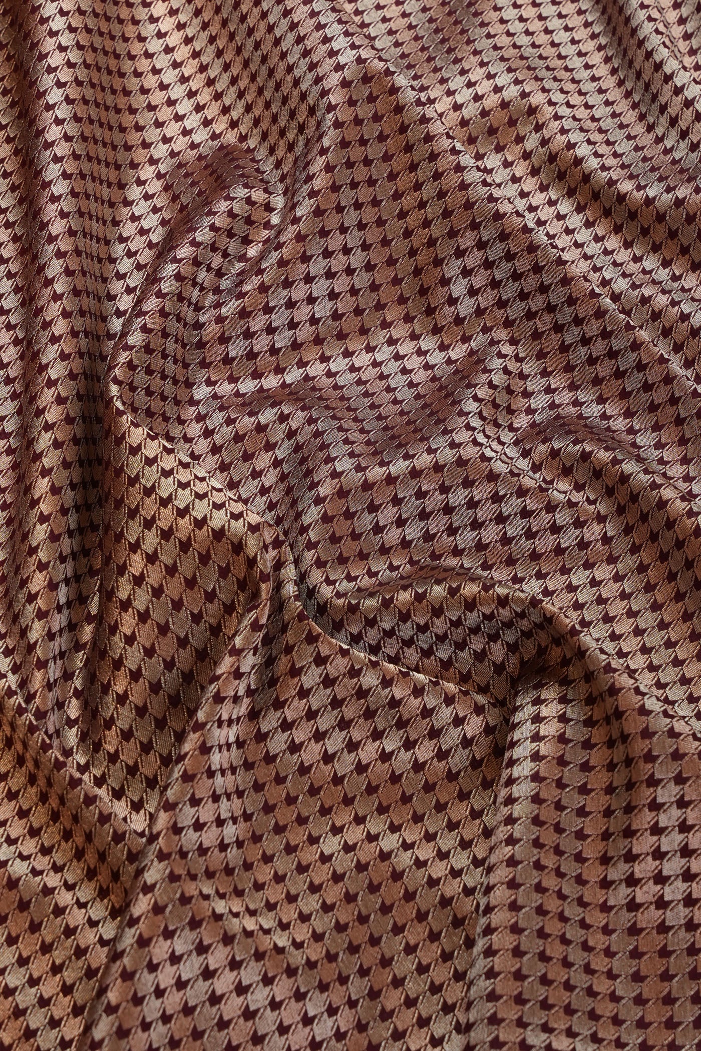 Elegant Maroon and Gold Geometric Brocade Fabric