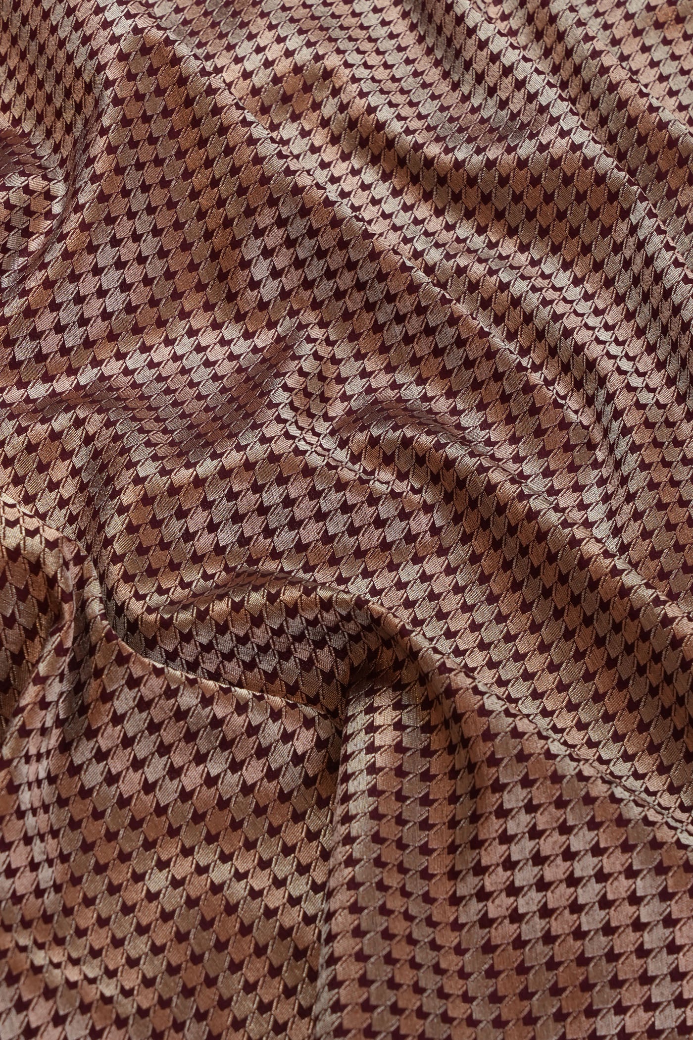Elegant Maroon and Gold Geometric Brocade Fabric