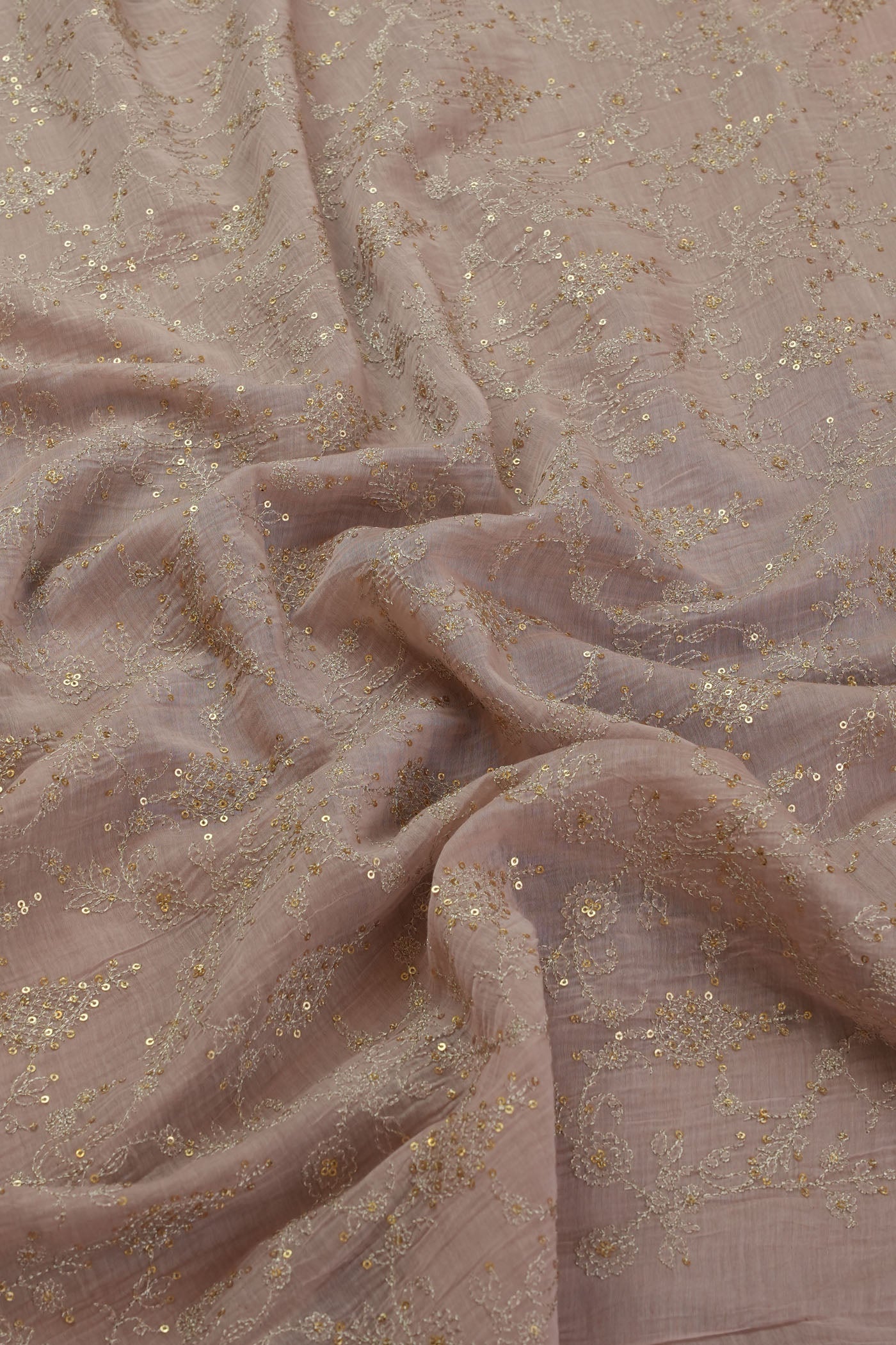 Elegant Pink and Gold Embroidered Fabric.