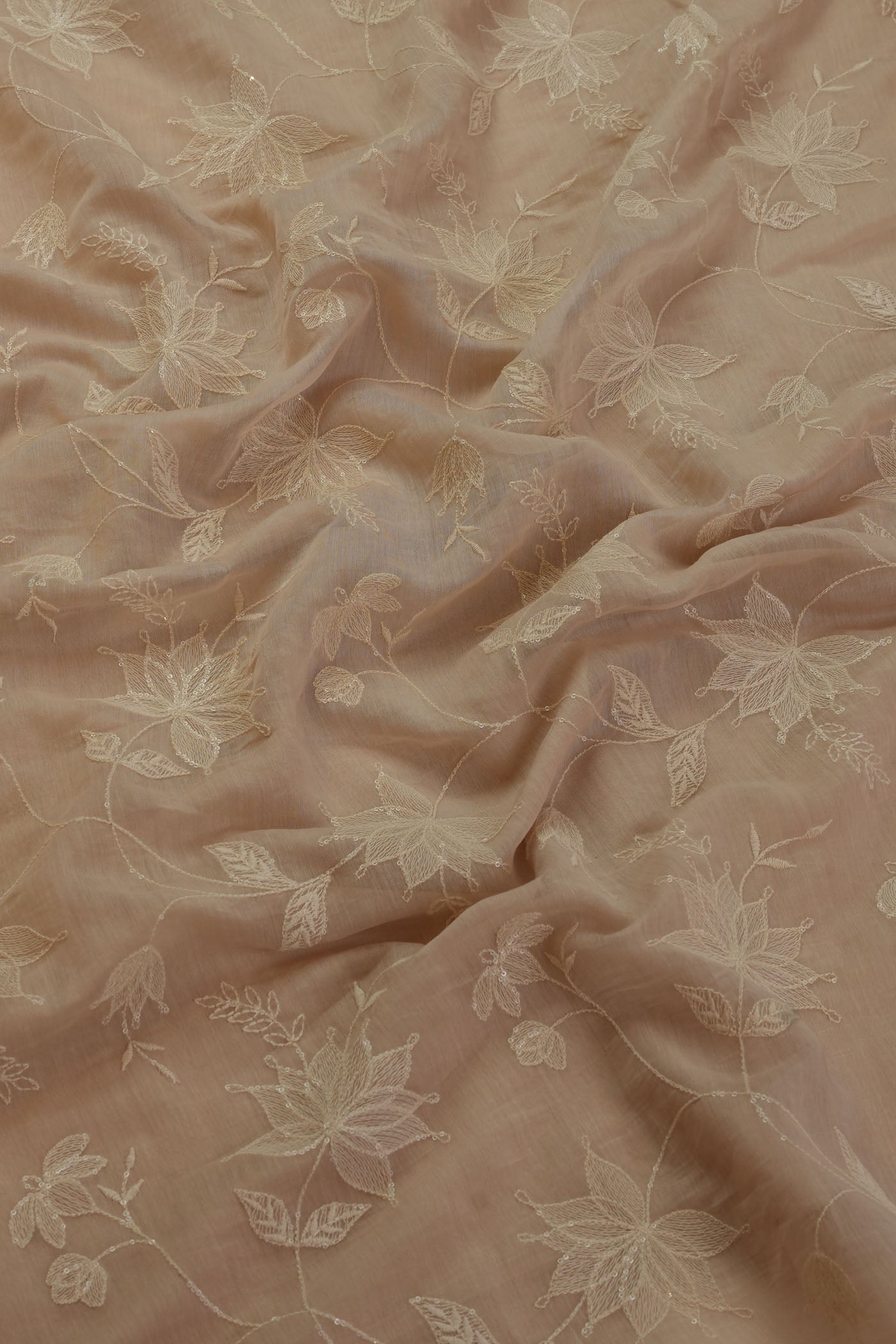 Elegant Beige Floral Embroidered Fabric.