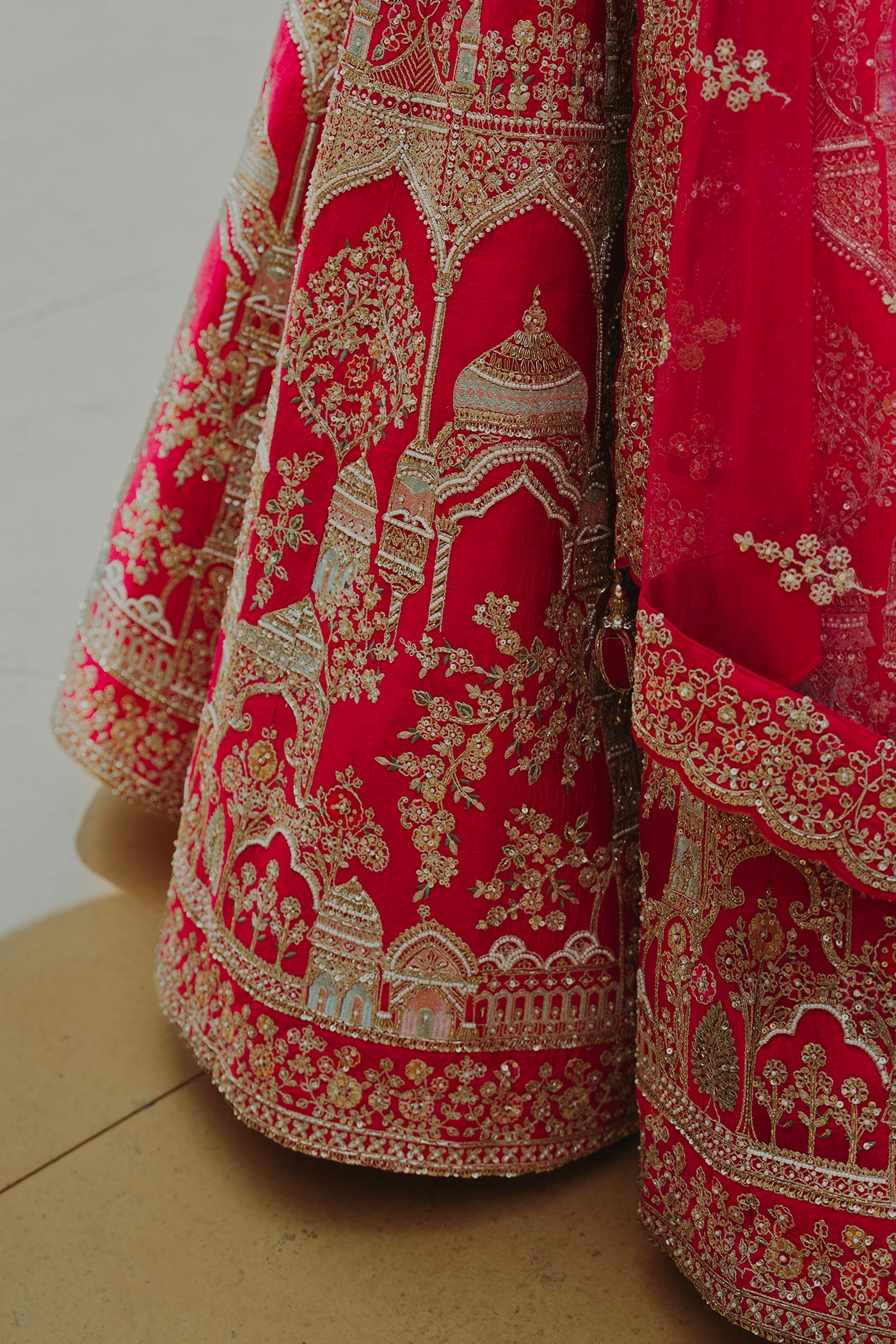 Rani Pink Mughal Motivs Bridal Ghagra Set with Zardosi Embroidery