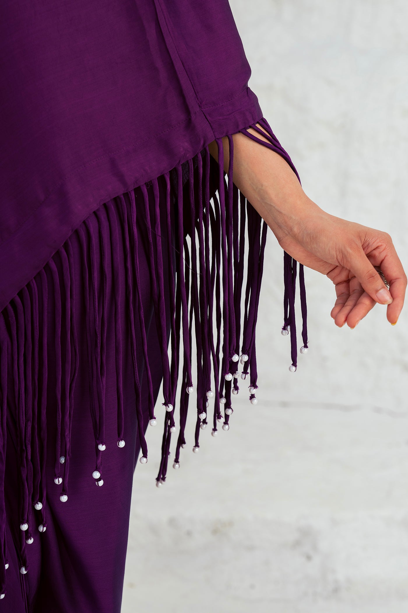 Plum Purple One-Shoulder Readymade Dress with Embroidered Detail & Tassels(RTS)