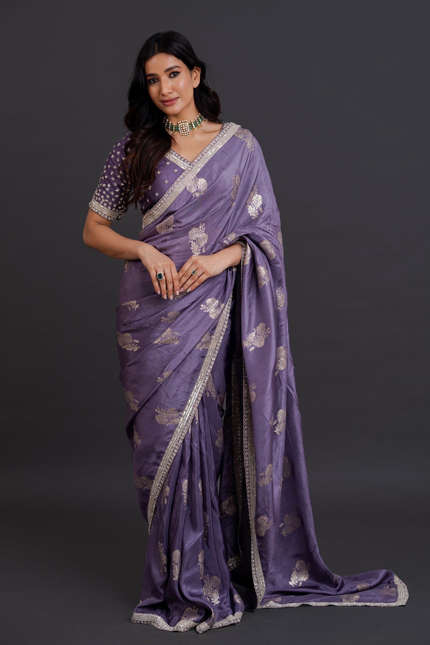Lavender banarsi saree with ready made blouse