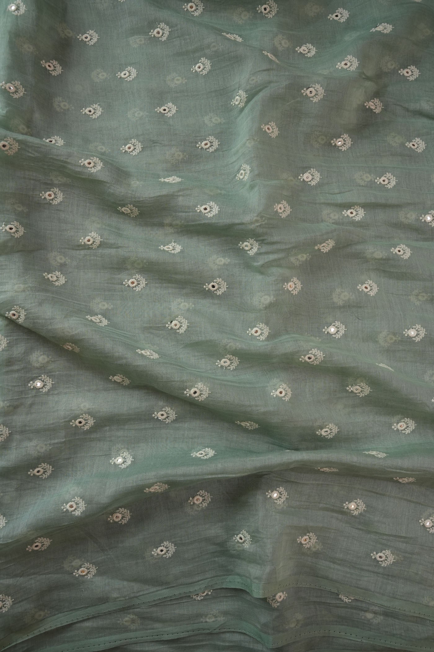 Pastel Green Fabric with Intricate Silver Thread Buti Embroidery