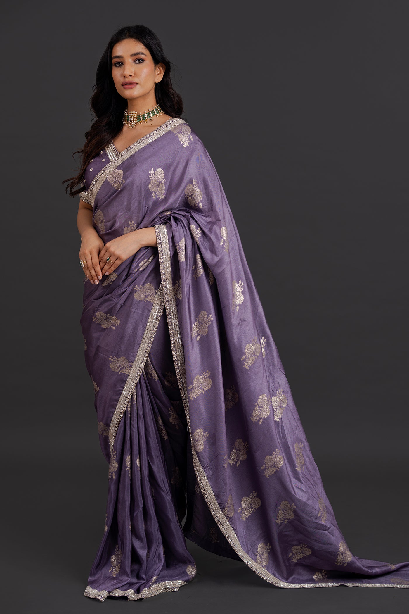 Lavender banarsi saree with ready made blouse
