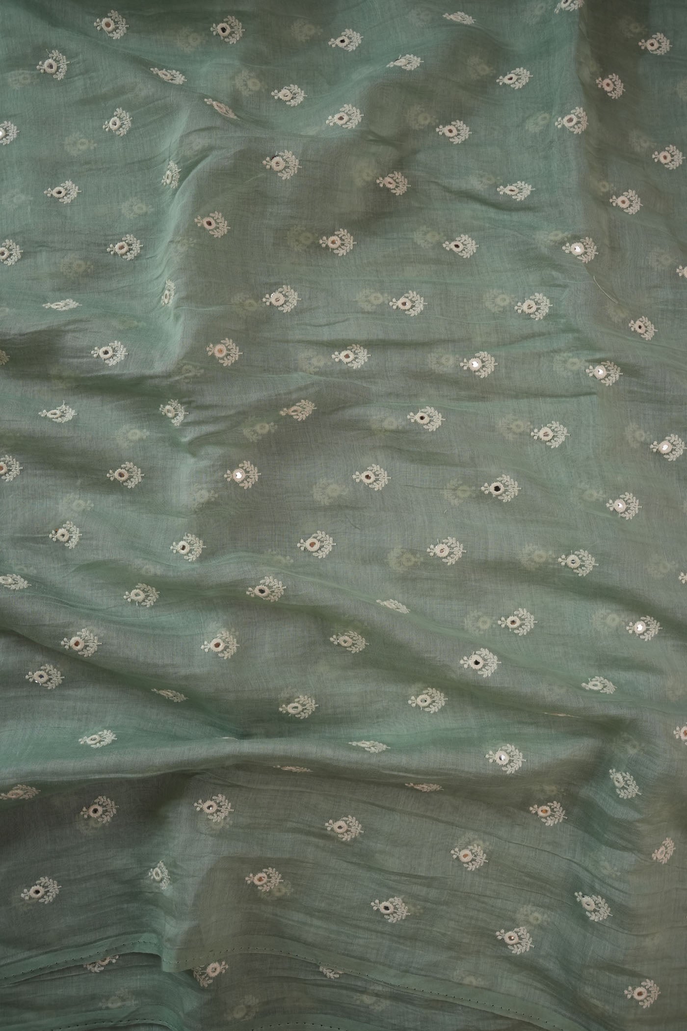 Pastel Green Fabric with Intricate Silver Thread Buti Embroidery
