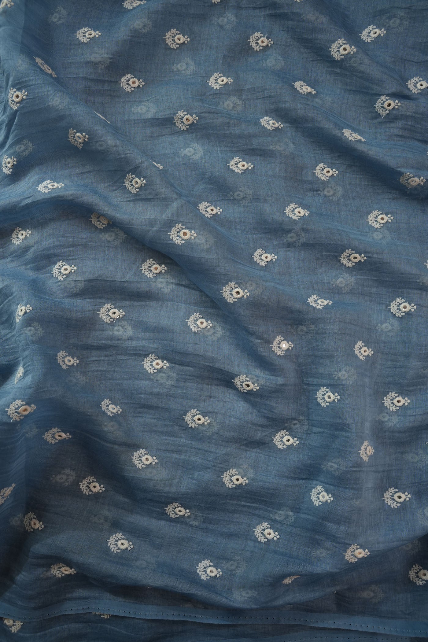 Navy Blue Fabric with Intricate Silver Thread Buti Embroidery