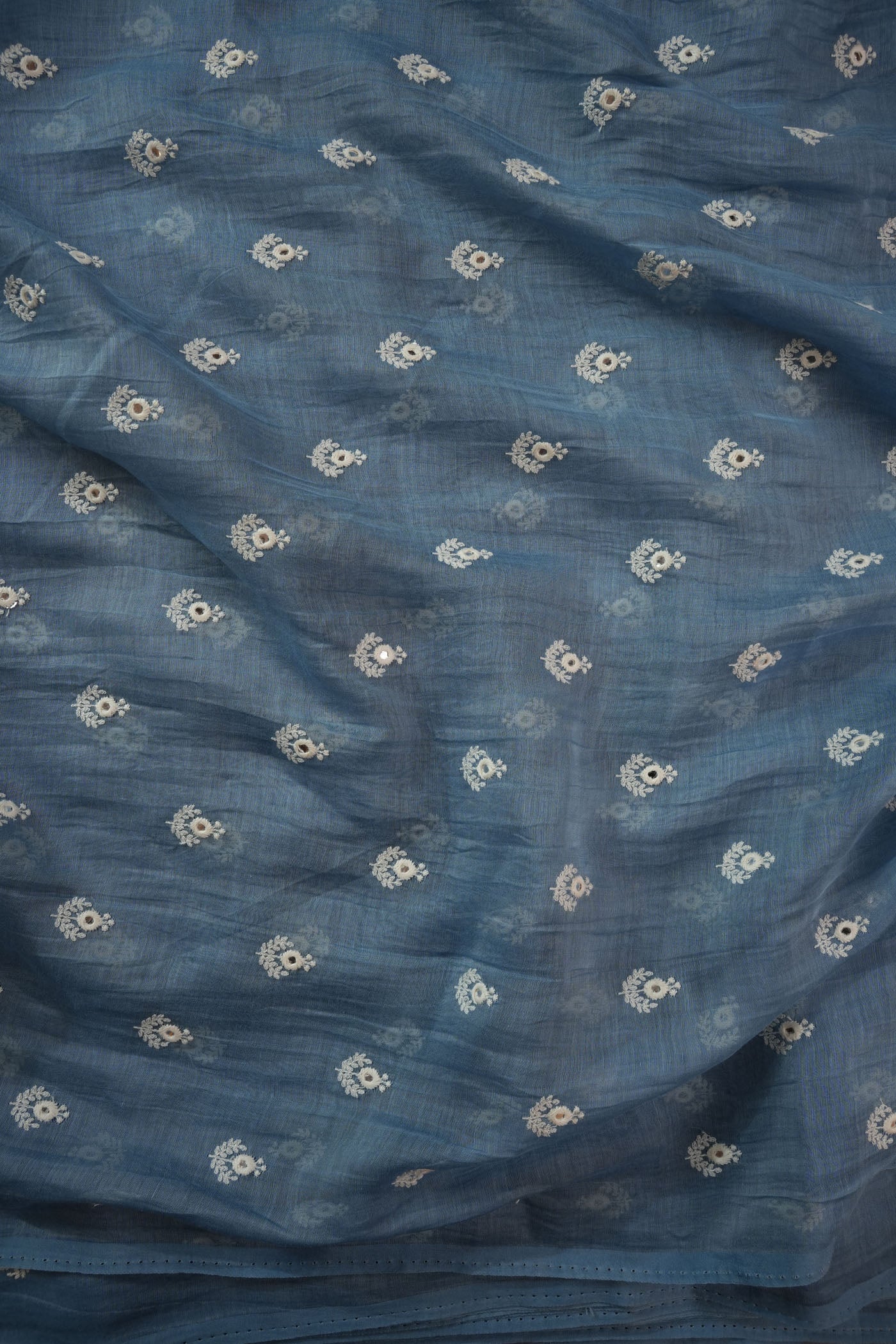 Navy Blue Fabric with Intricate Silver Thread Buti Embroidery