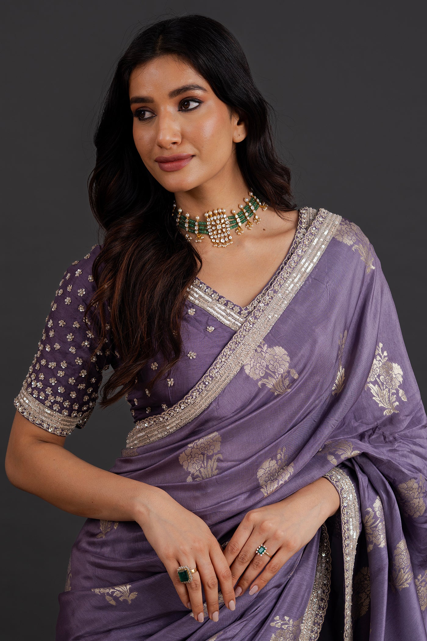 Lavender banarsi saree with ready made blouse