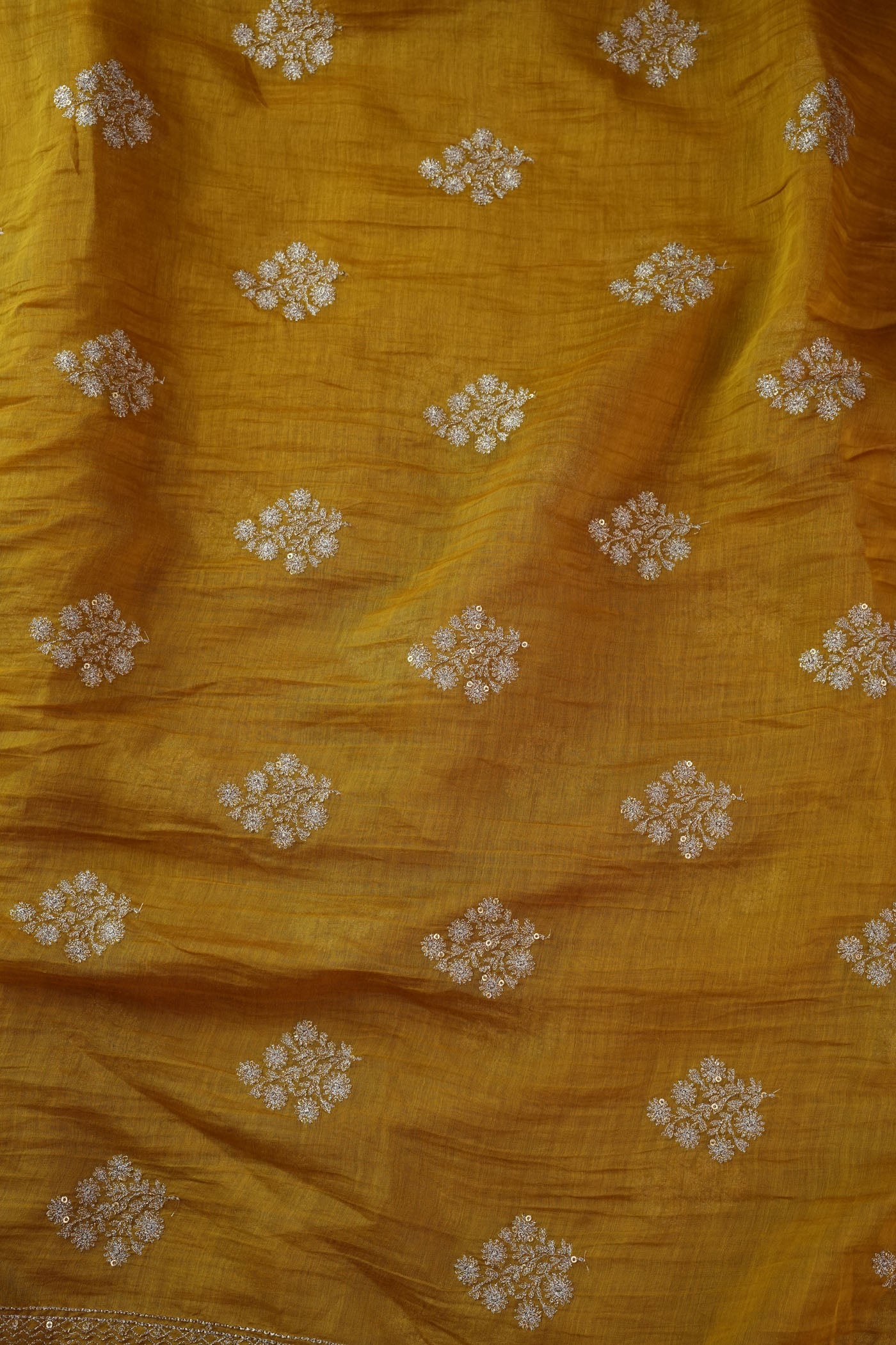Mustard Yellow Fabric with Golden Zari Buta and Border Detailing
