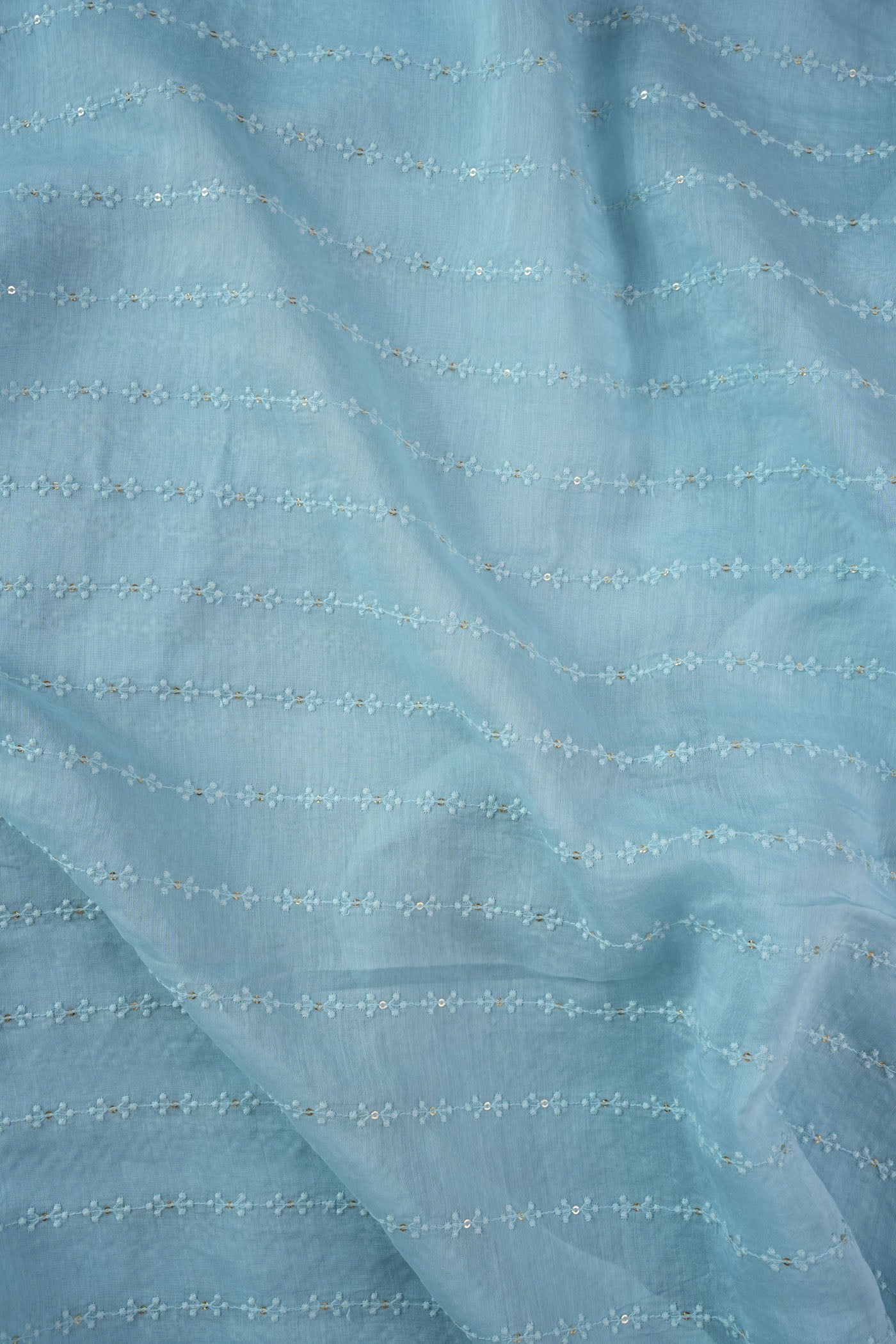 Powder Blue Fabric with Subtle Threaded Stripe Embroidery