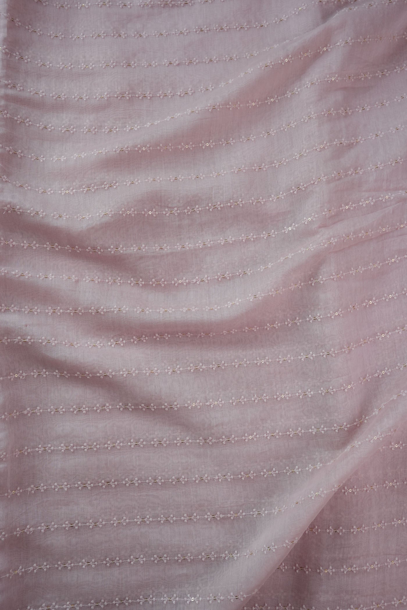Baby Pink Fabric with Subtle Threaded Stripe Embroidery