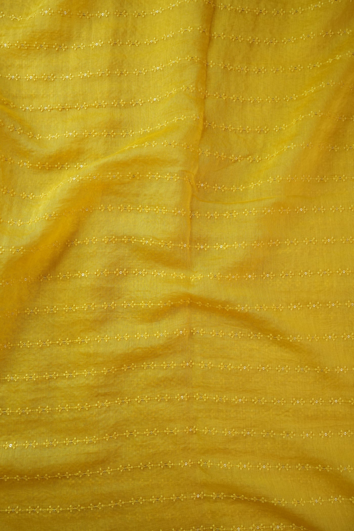 Yellow Fabric with Subtle Threaded Stripe Embroidery