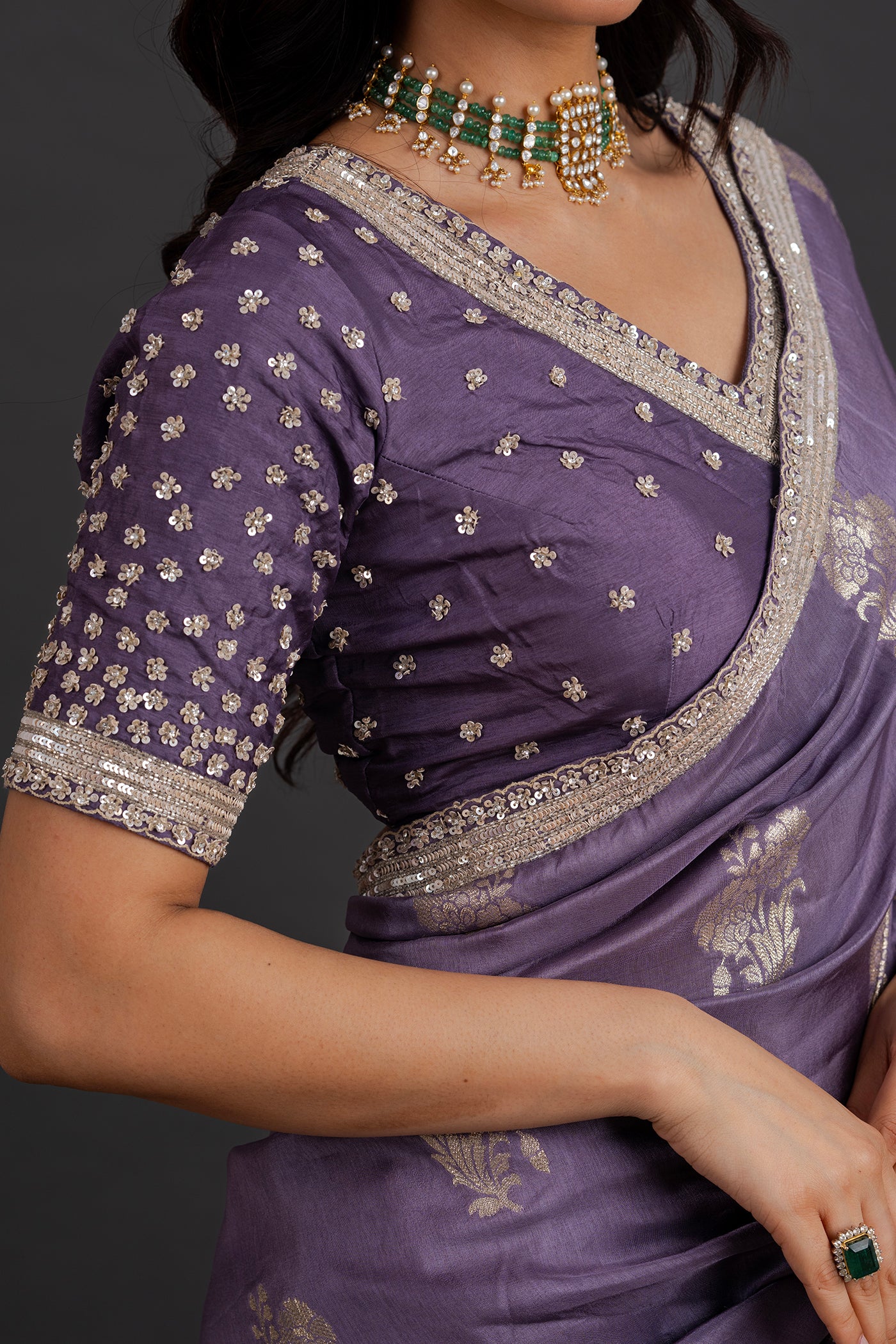 Lavender banarsi saree with ready made blouse