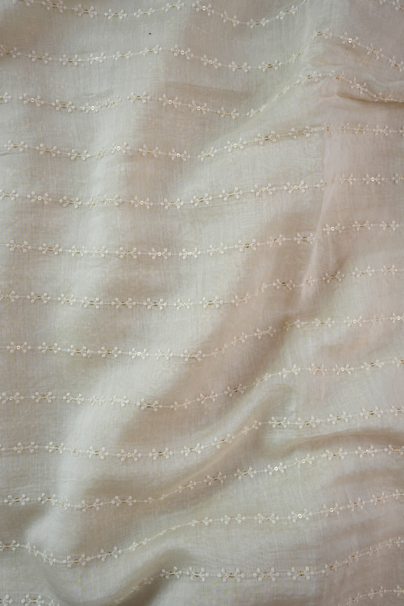 Ivory Fabric with Subtle Threaded Stripe Embroidery