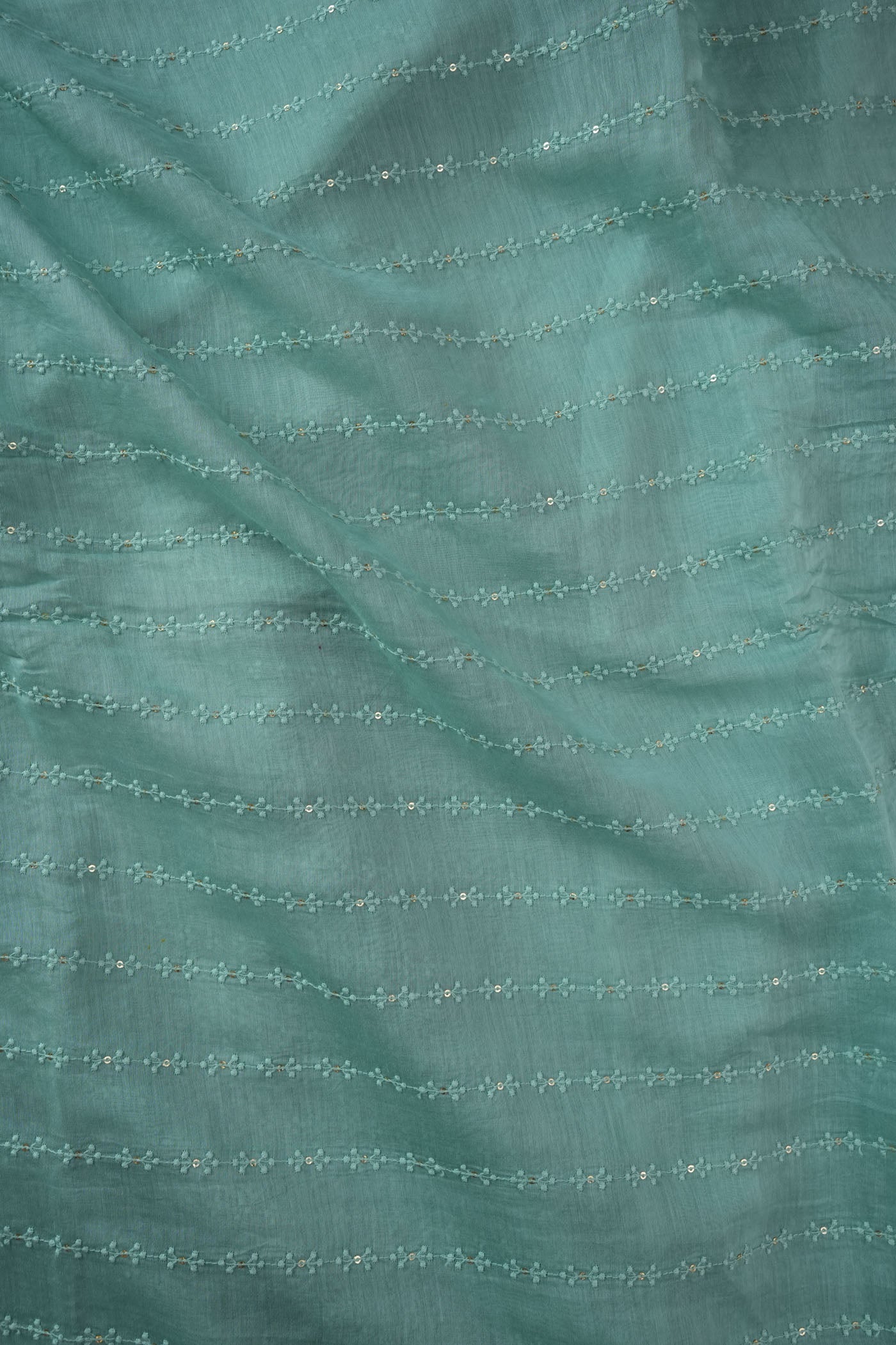 Green Fabric with Subtle Threaded Stripe Embroidery