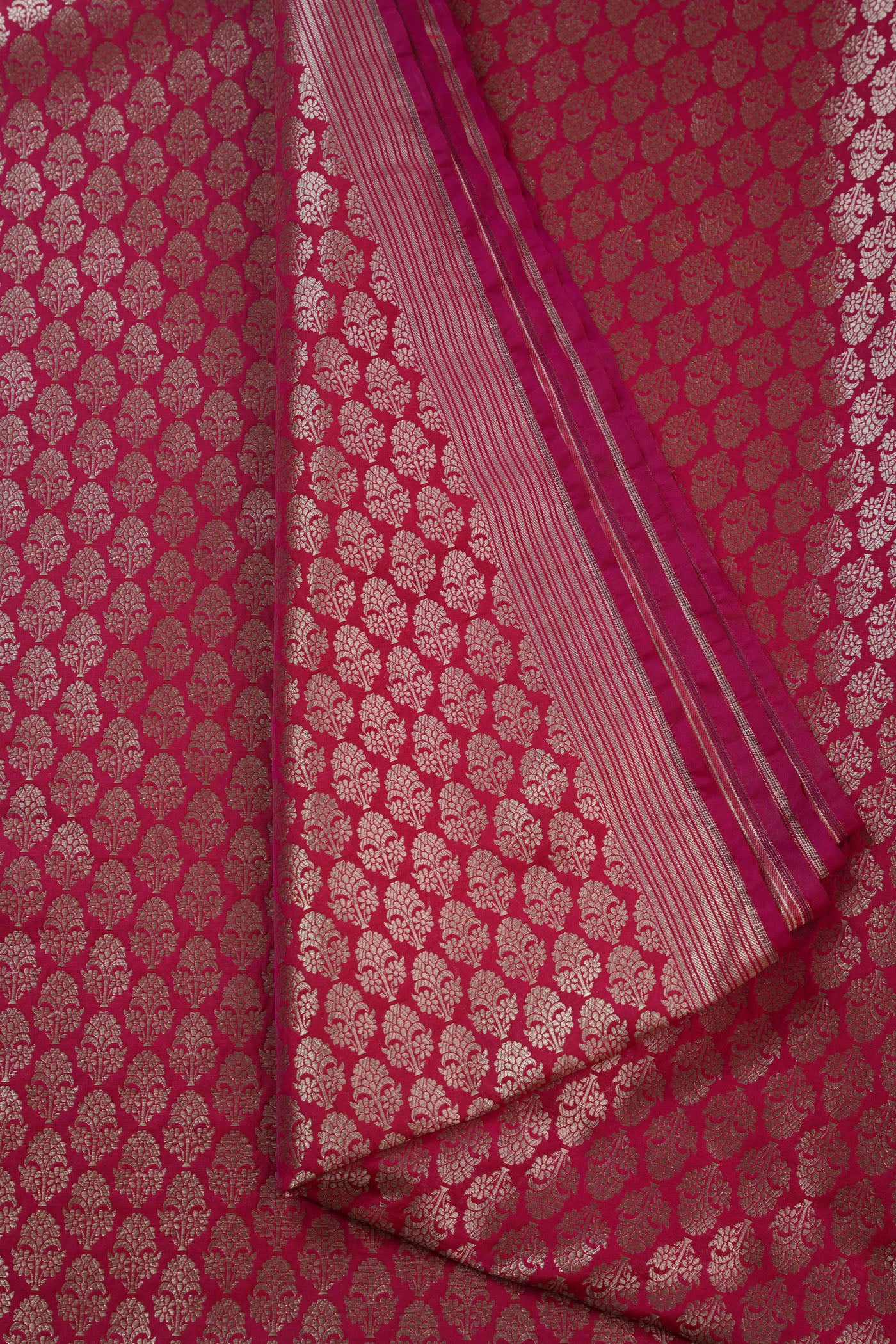 Pink Banarasi Brocade Fabric with Silver Floral Motifs