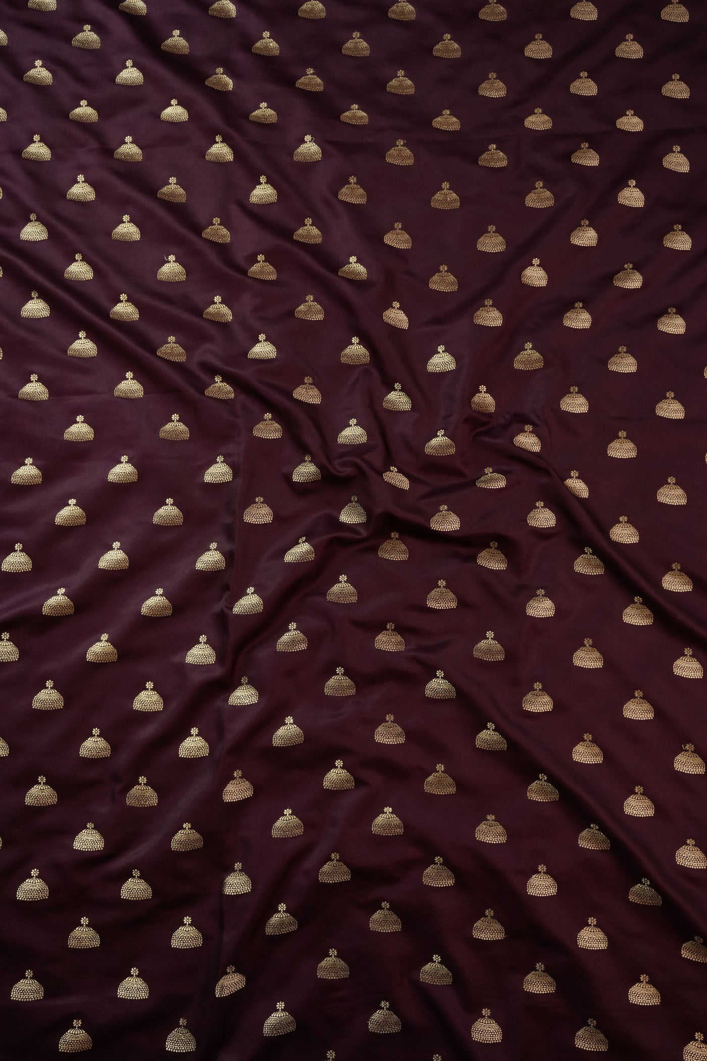 Maroon Silk Fabric with Golden Woven Motifs