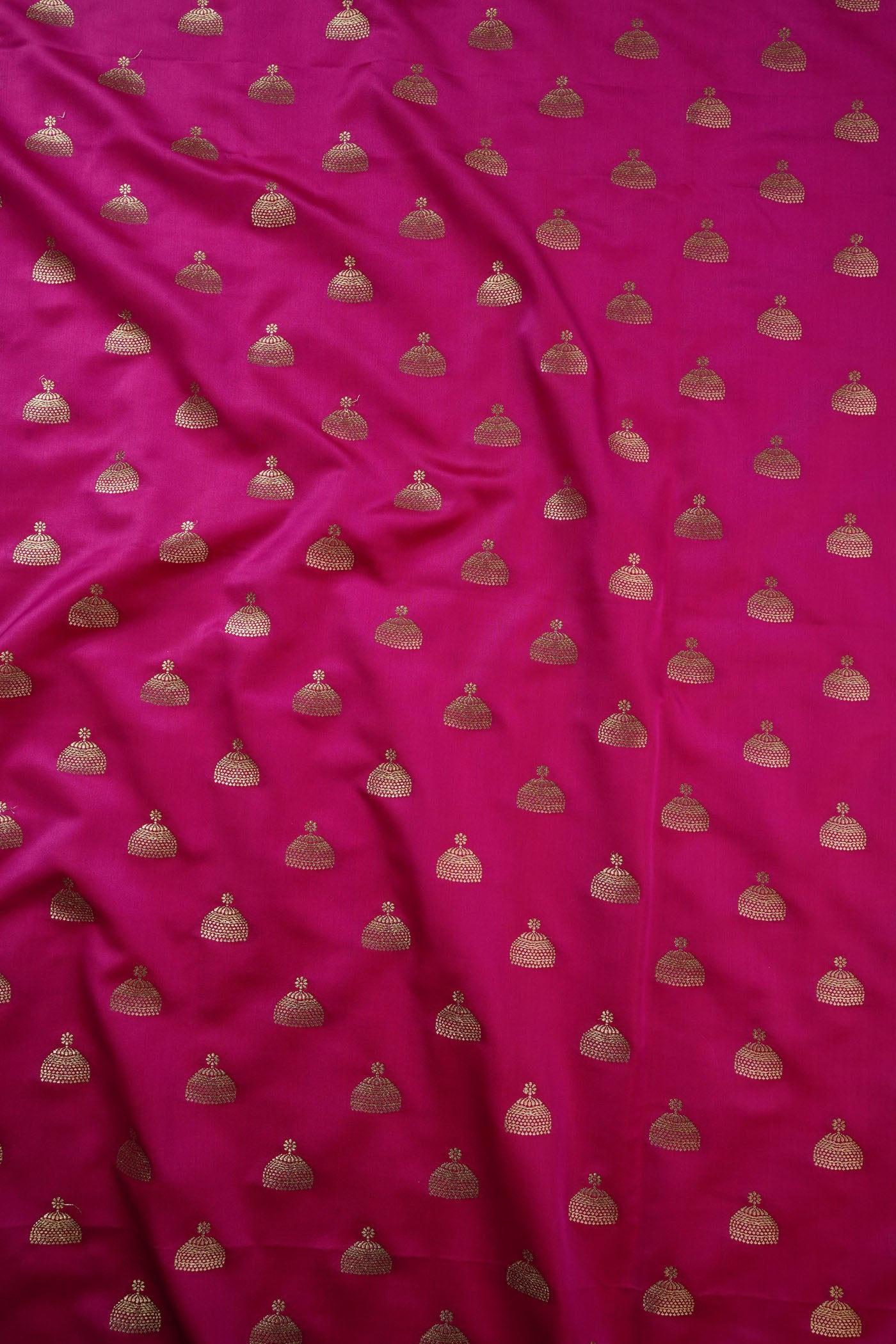 Pink Silk Fabric with Golden Woven Motifs