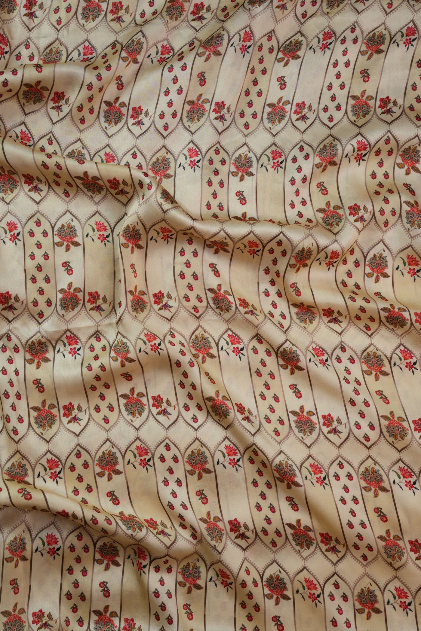 Beige Fabric with Geometric Floral Print