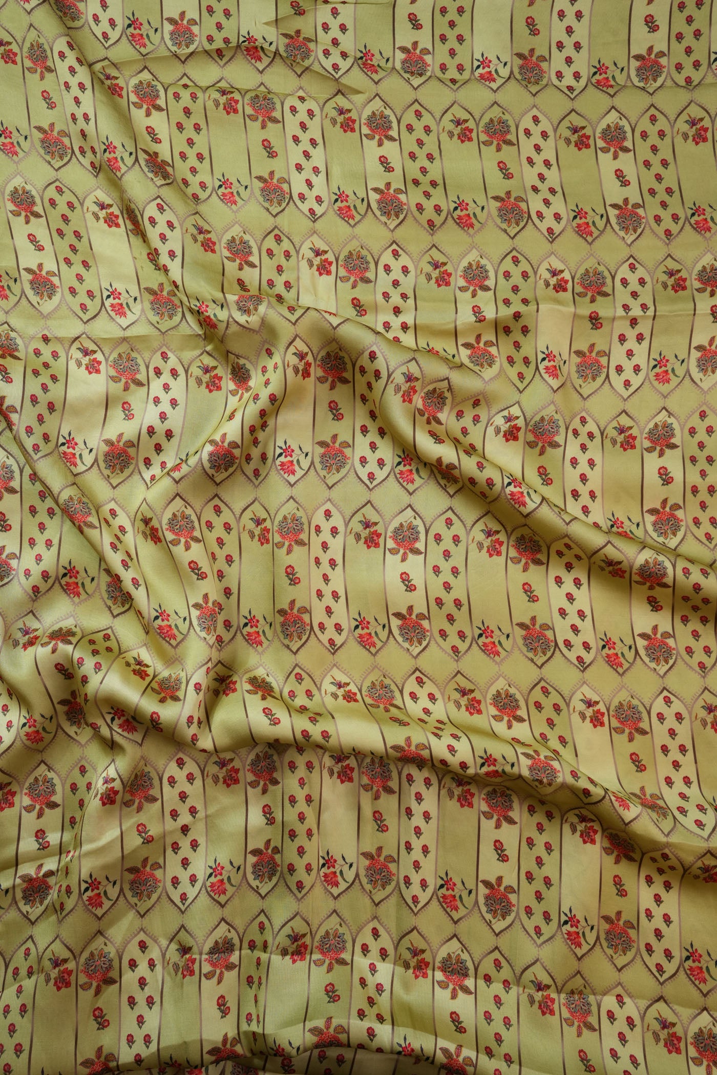 Pista Green Fabric with Geometric Floral Print