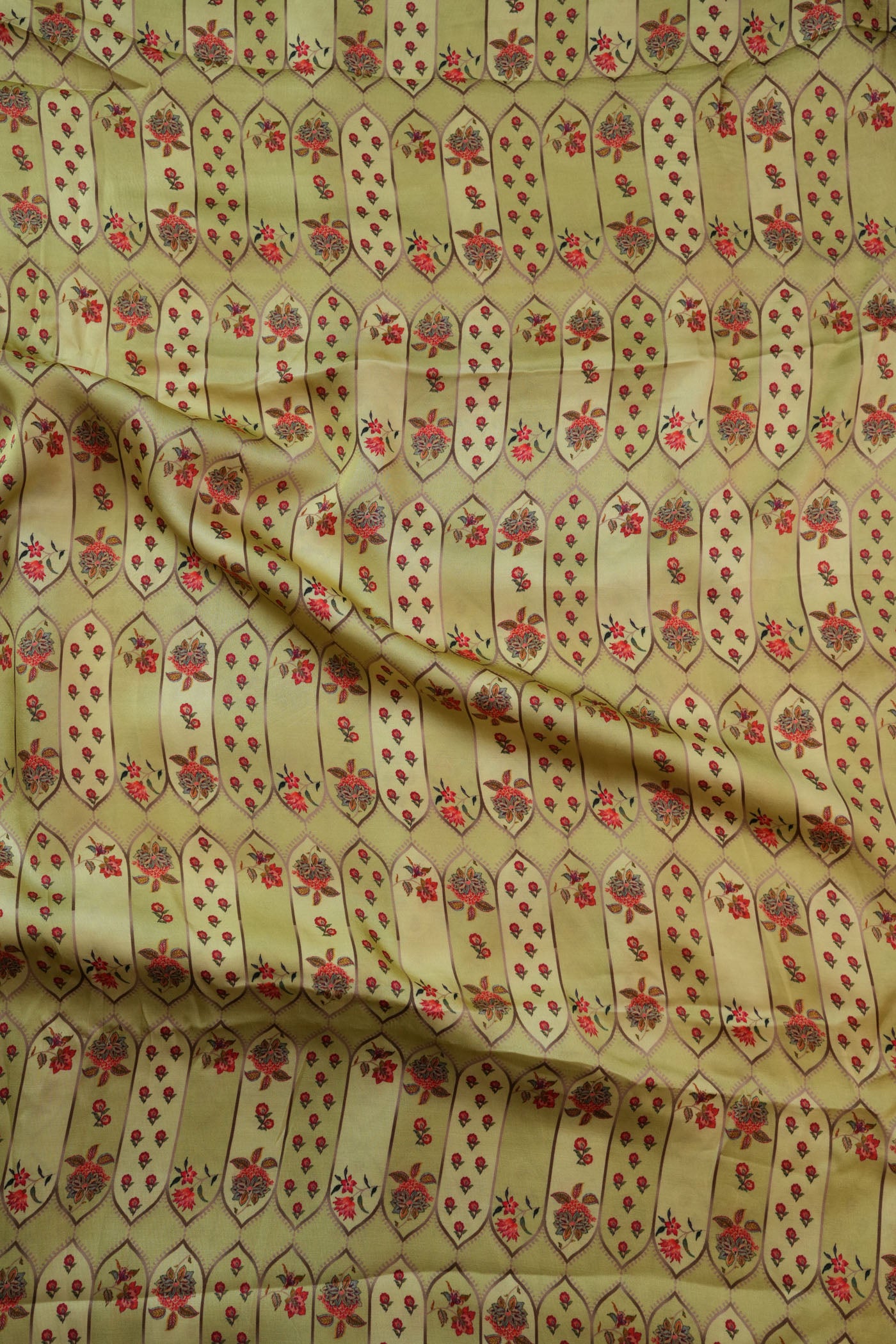 Pista Green Fabric with Geometric Floral Print