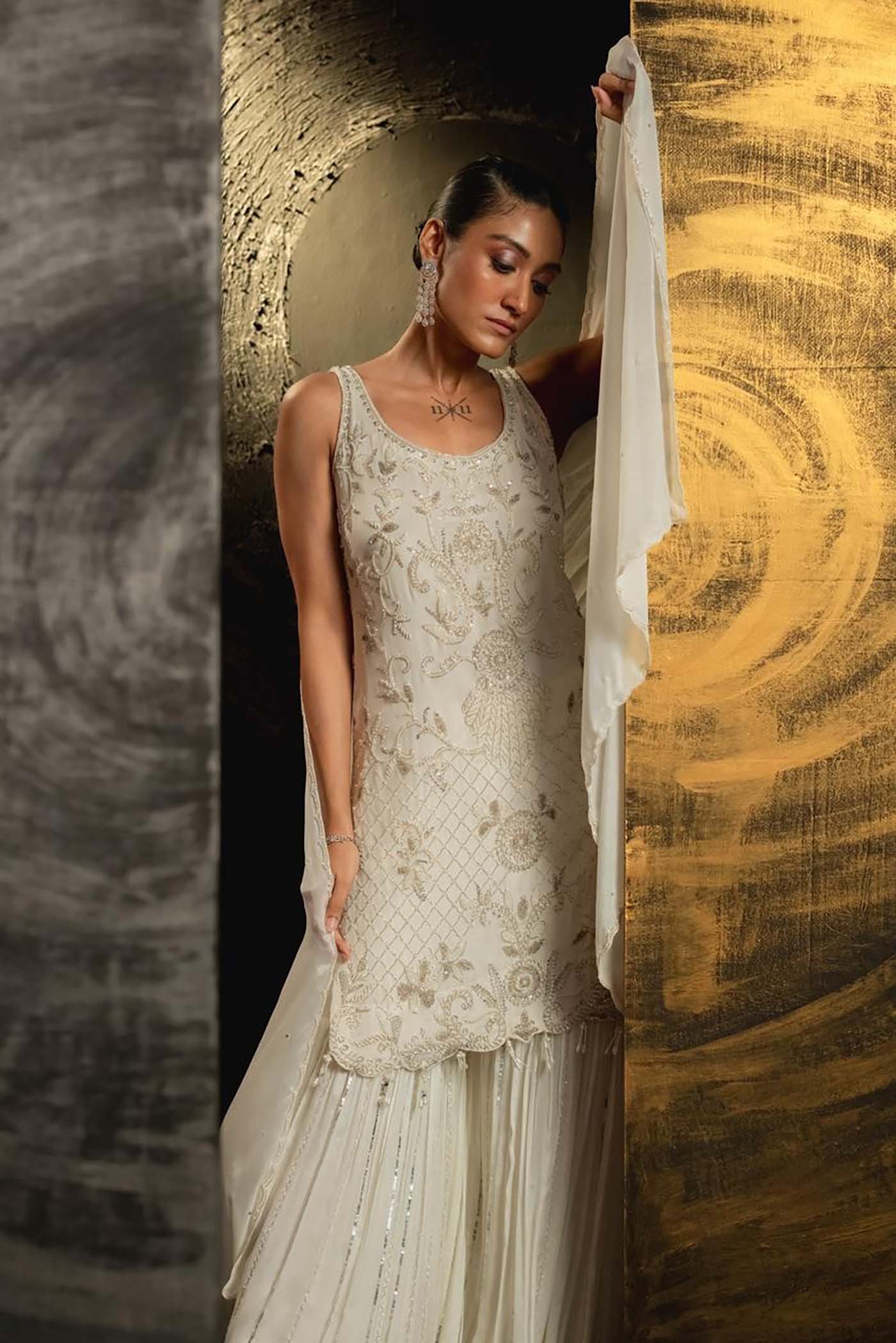 Ivory Radiance Sharara Set