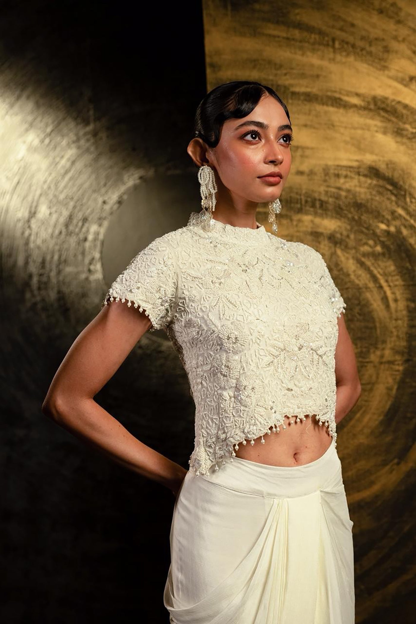 Ivory Sculpted Drape Ensemble