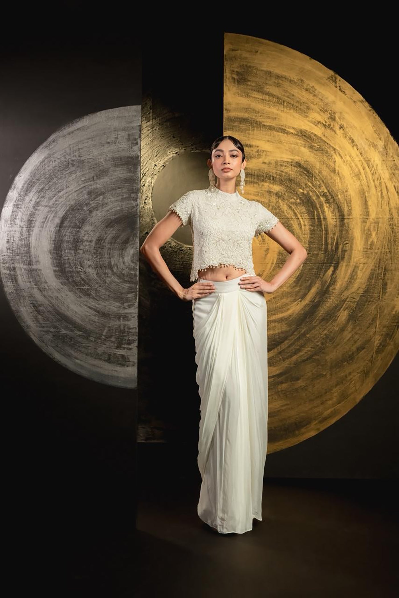 Ivory Sculpted Drape Ensemble