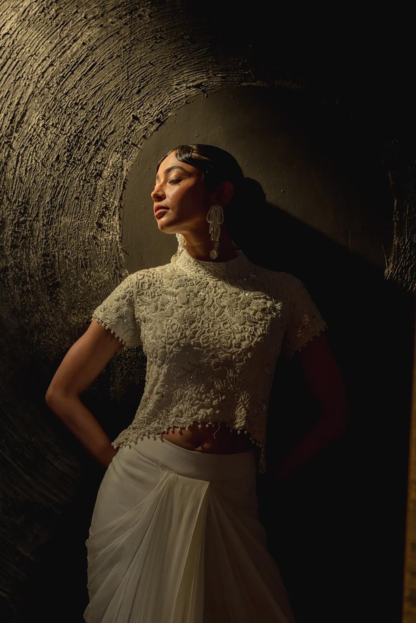 Ivory Sculpted Drape Ensemble