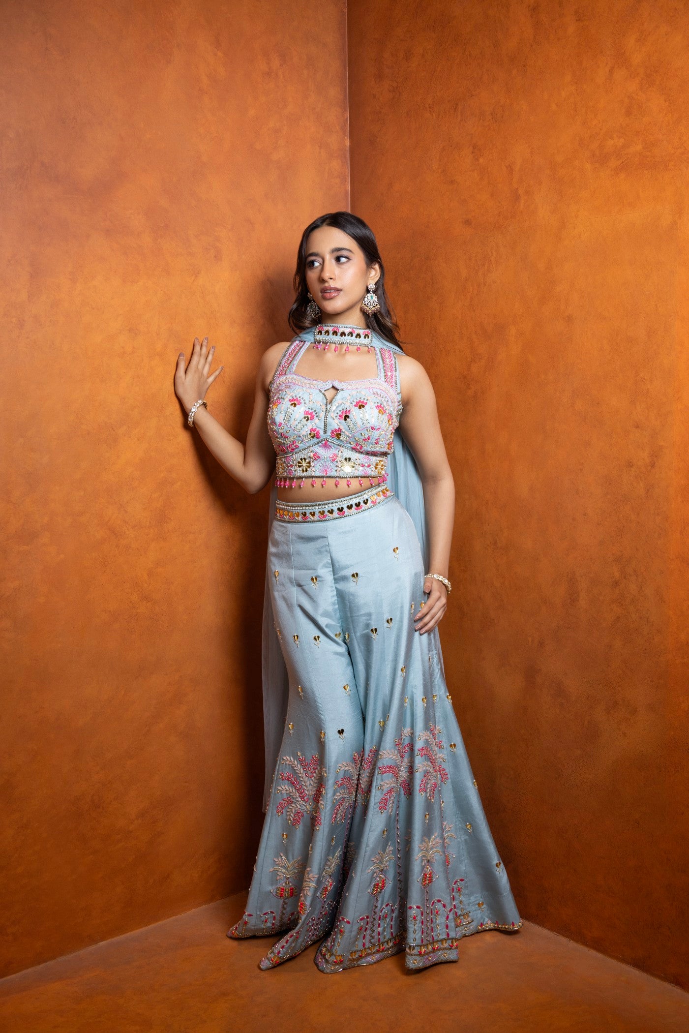 Celestial Bloom Embroidered Palazzo Set (RTS)