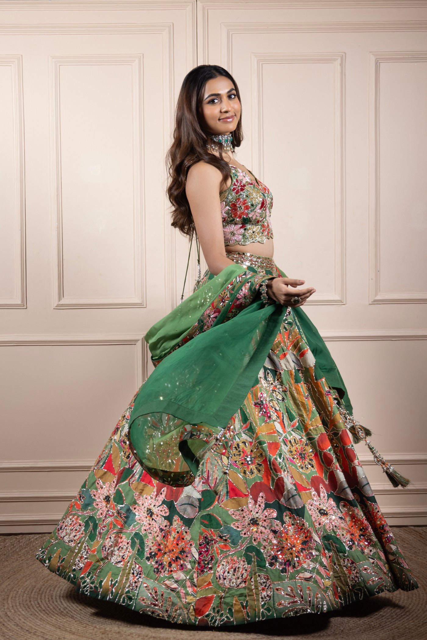 Enchanted Garden Hand-Embroidered Velvet Lehenga Set (RTS)