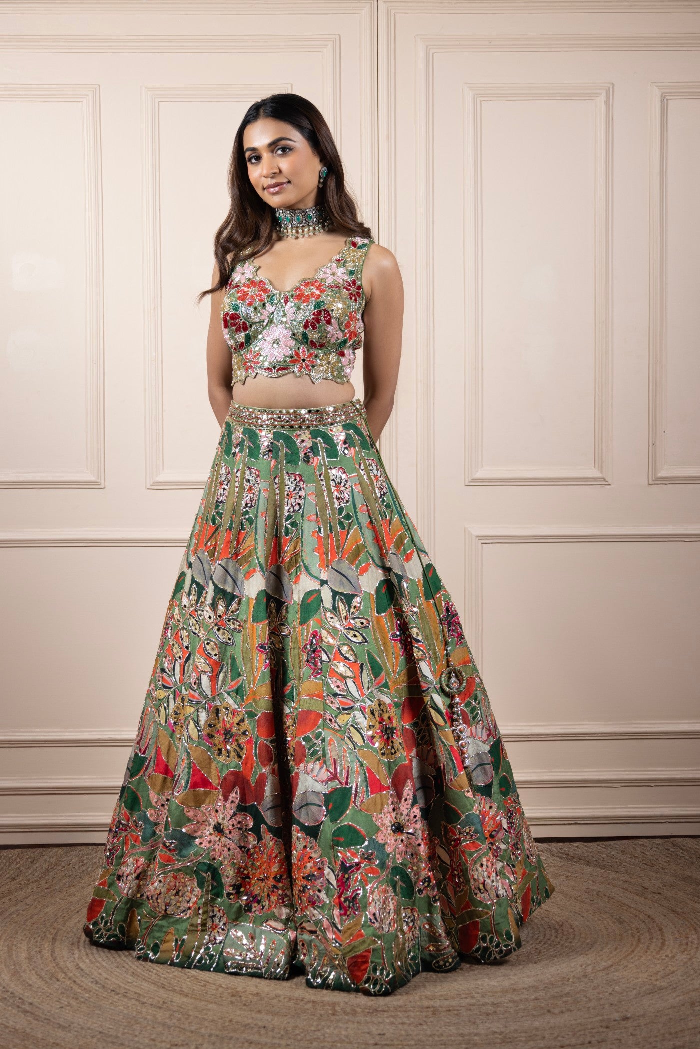 Enchanted Garden Hand-Embroidered Velvet Lehenga Set (RTS)