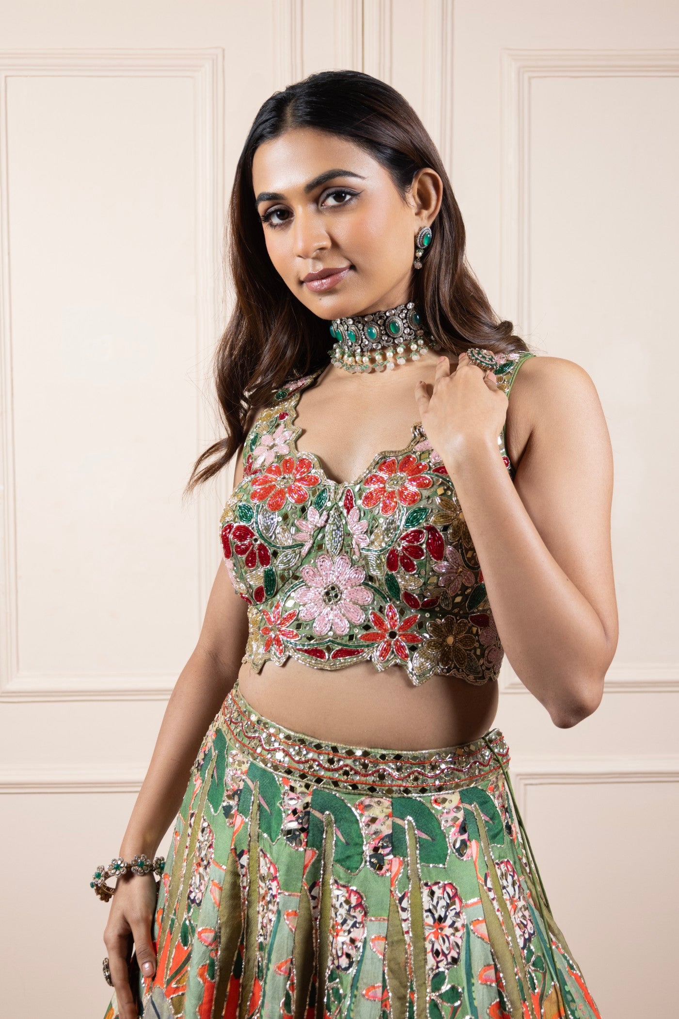 Enchanted Garden Hand-Embroidered Velvet Lehenga Set (RTS)