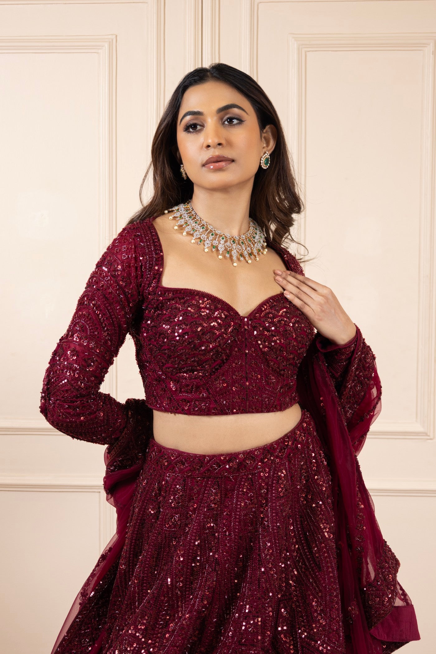 Regal Ruby Hand-Embroidered Bridal Lehenga Set