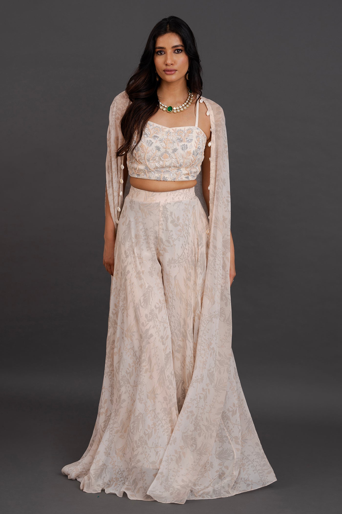 Soft pink and grey printed palazzo set