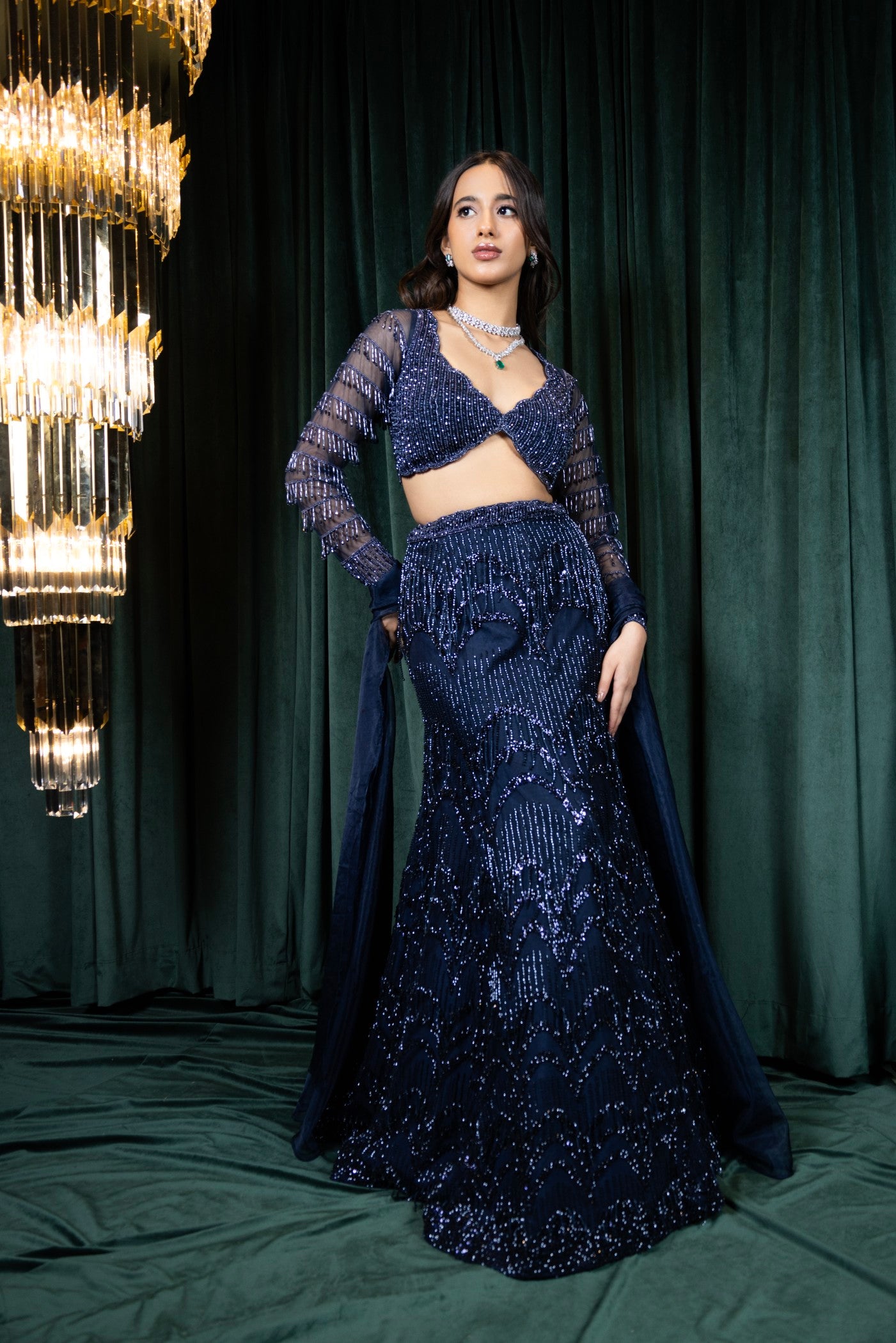 Midnight Symphony Beaded Fishcut Lehenga Set