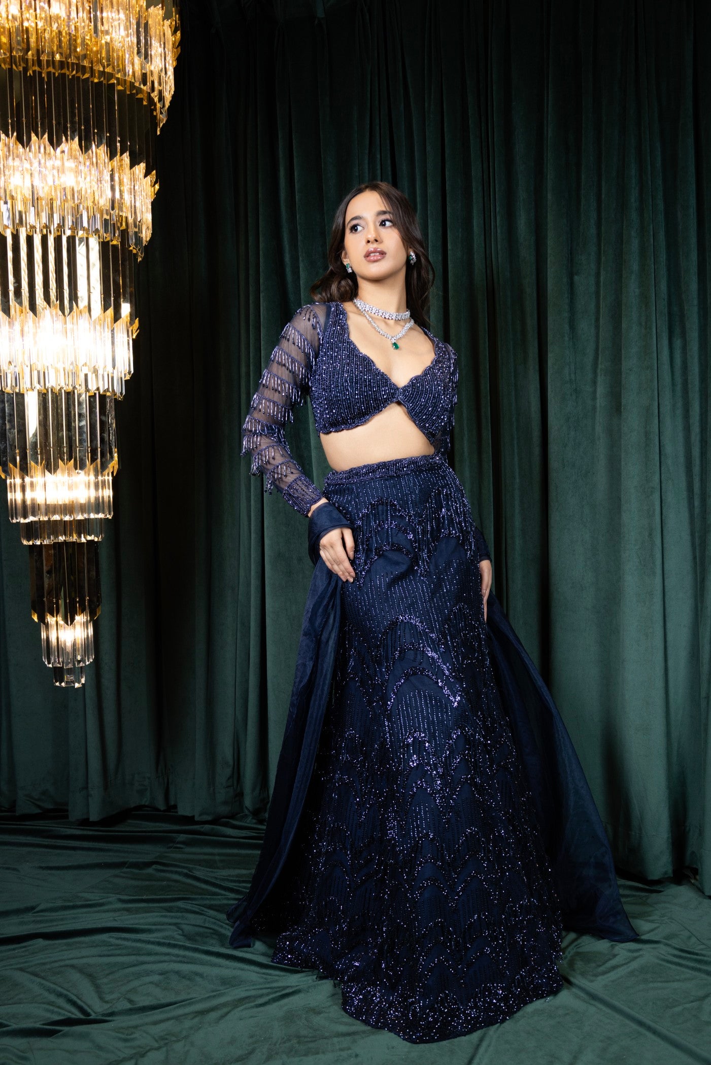 Midnight Symphony Beaded Fishcut Lehenga Set
