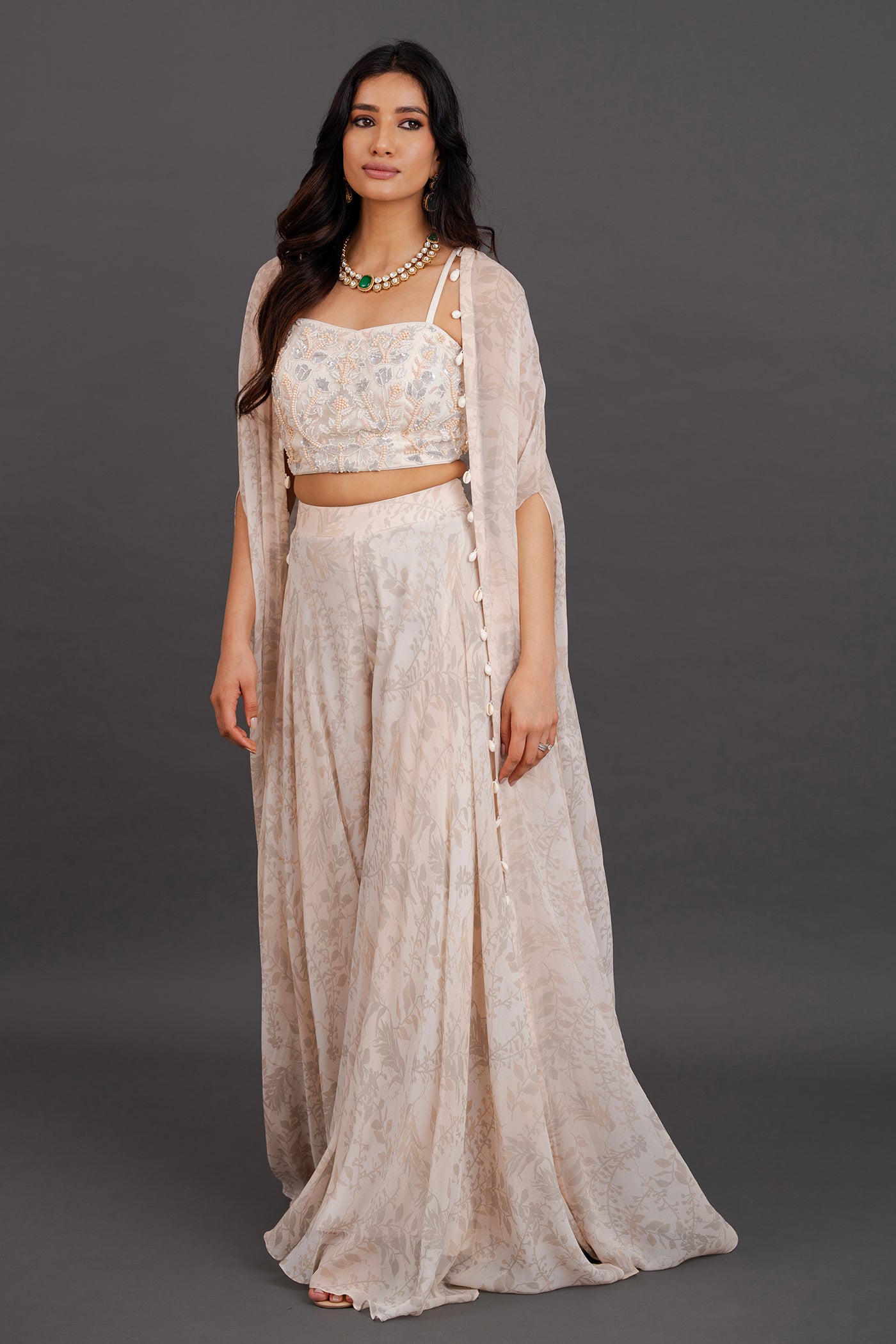 Soft pink and grey printed palazzo set