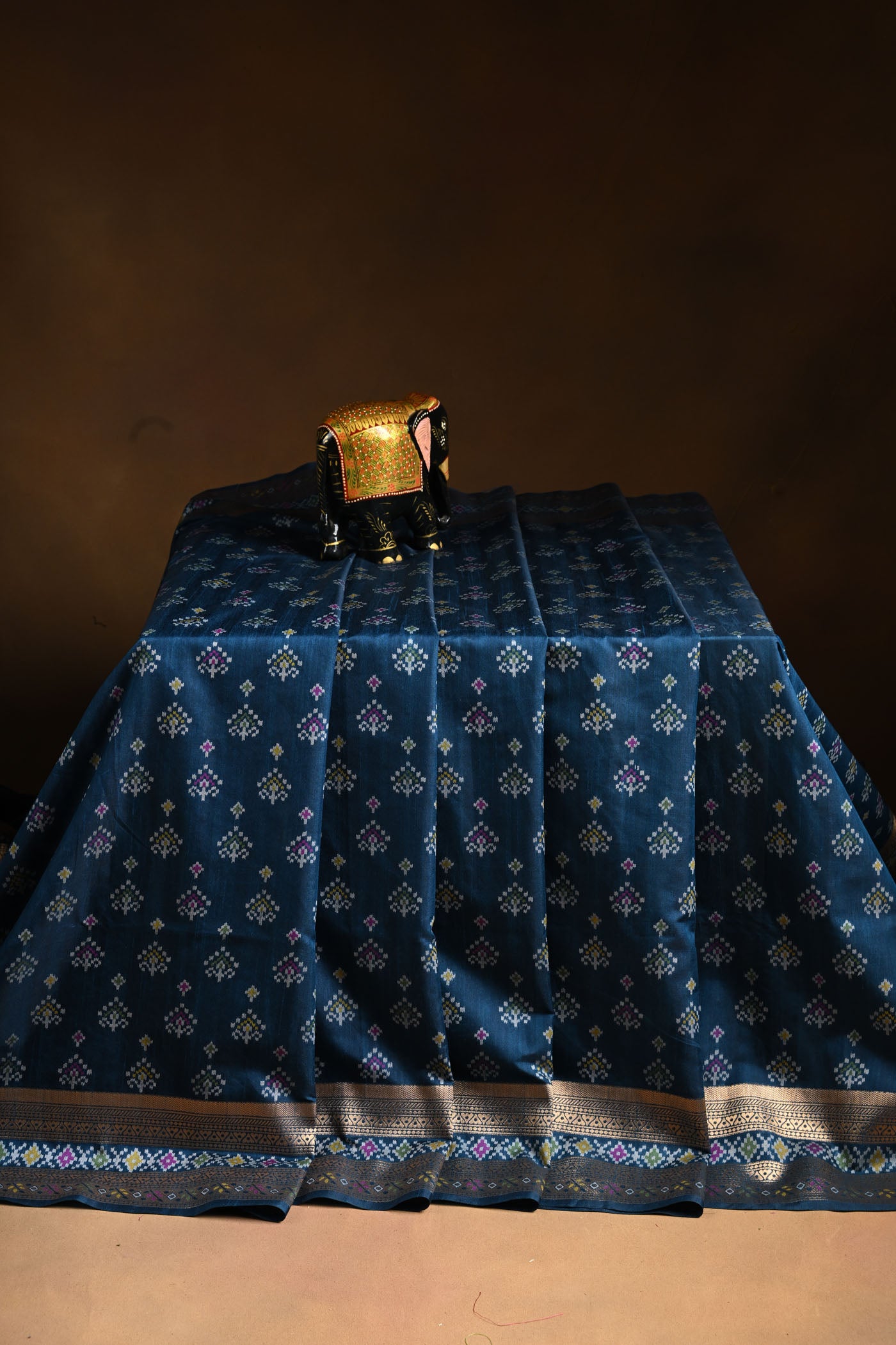 Navy Blue Cotton Silk Saree With Golden Zari Border