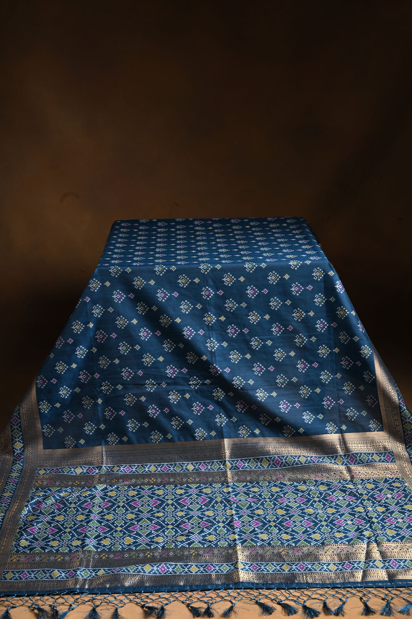 Navy Blue Cotton Silk Saree With Golden Zari Border