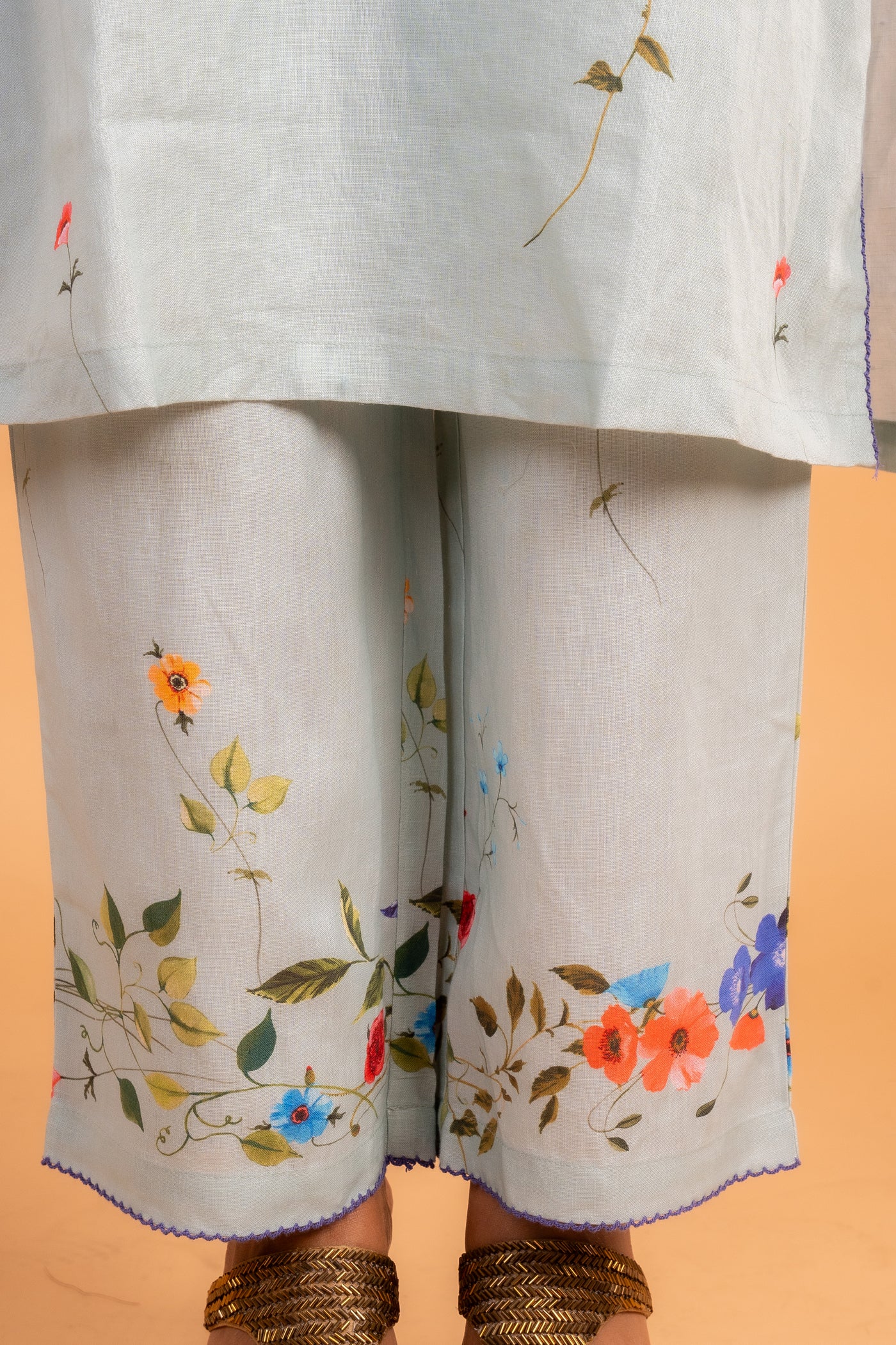 Pastel Sky Blue muslin co-ord set with Floral Print