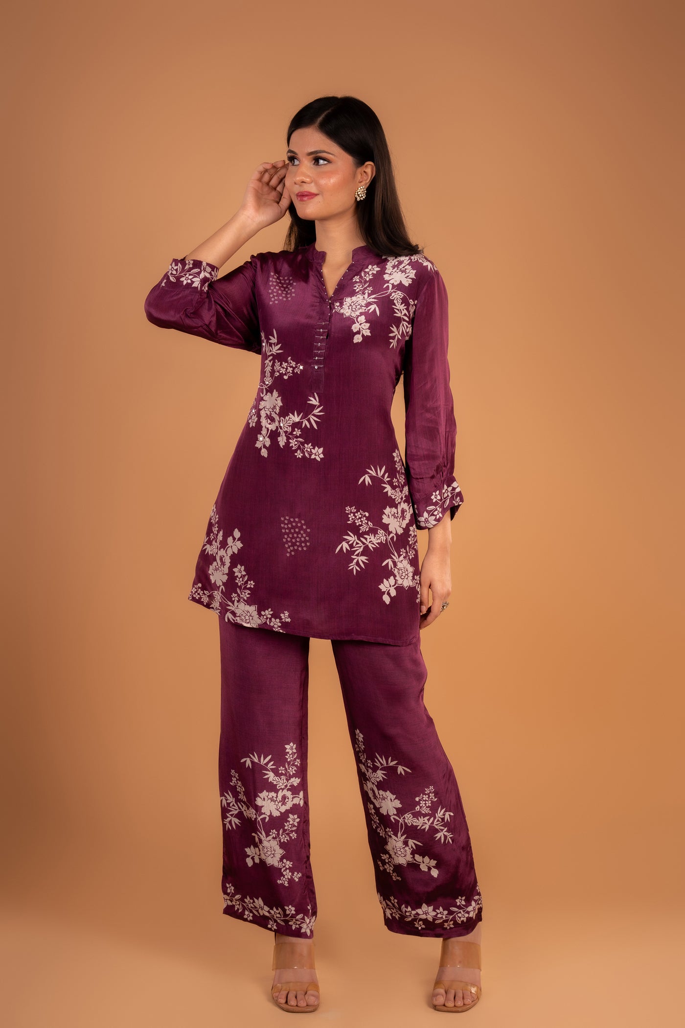 Elegant Magenta Floral Embroidered Co-ord set
