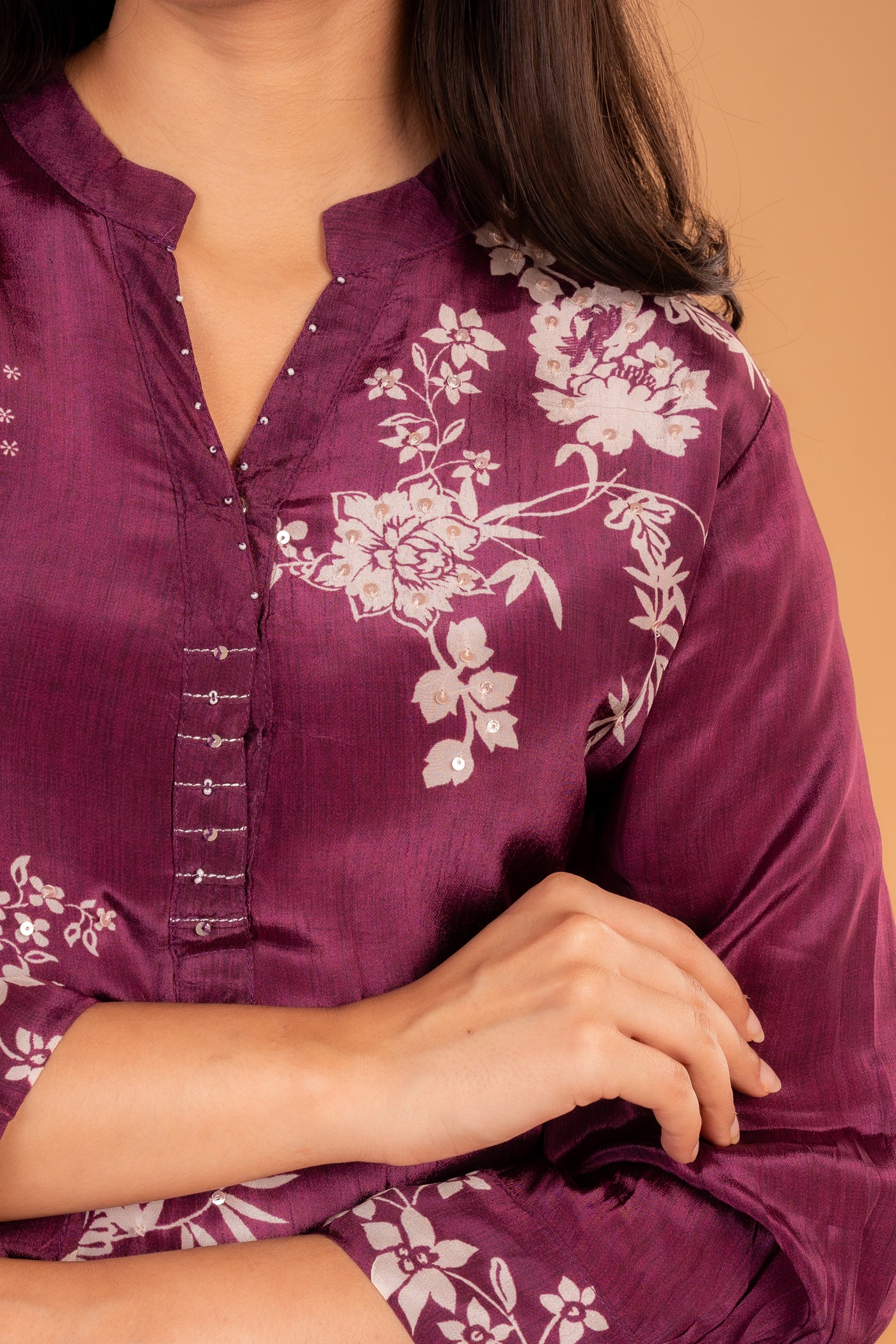 Elegant Magenta Floral Embroidered Co-ord set