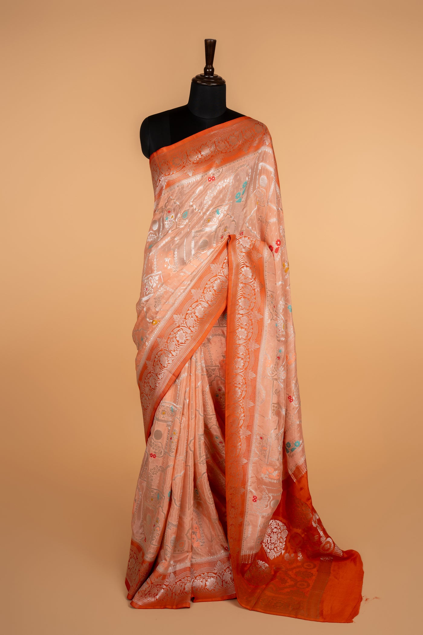Peach Rust Dual Tone tissue munga Silk Saree (RTS)