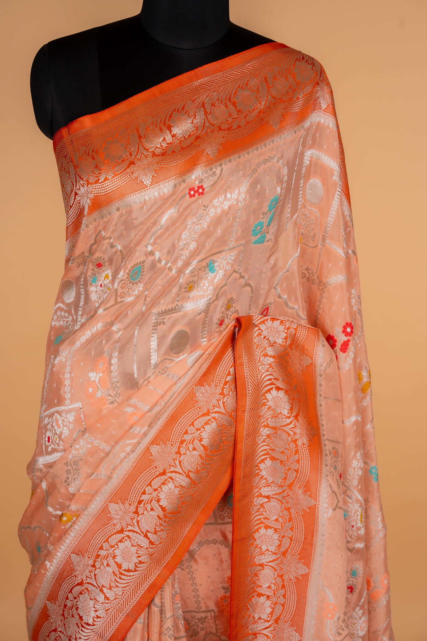 Peach Rust Dual Tone tissue munga Silk Saree (RTS)
